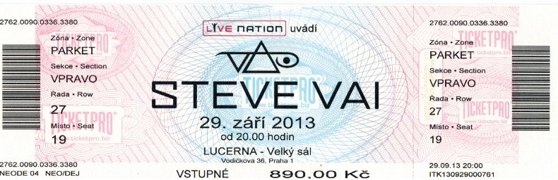 Lístek Steve Vai, Praha - Velký sál Lucerna 29. 9. 2013